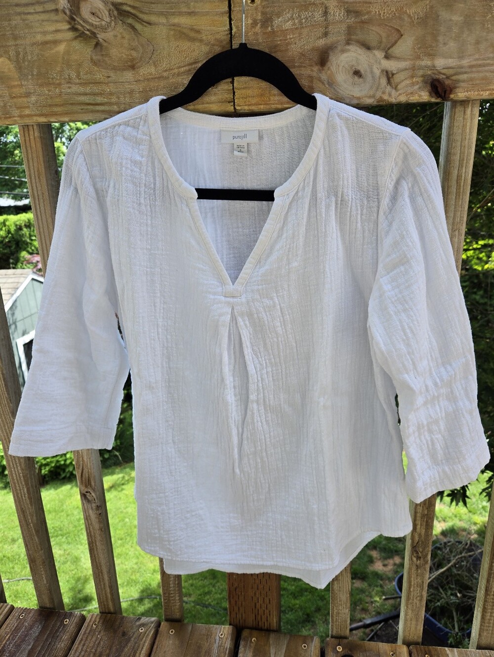 Pure Jill White Cotton Gauzy Top - S